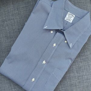 Brooks Brothers Dress Shirt Regent 17 1/2" x 33" Blue White Long Sleeve